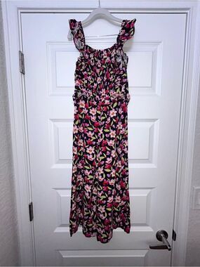 Vince Camuto Ruffle Smocked Floral Print Sleeveless Jumpsuit